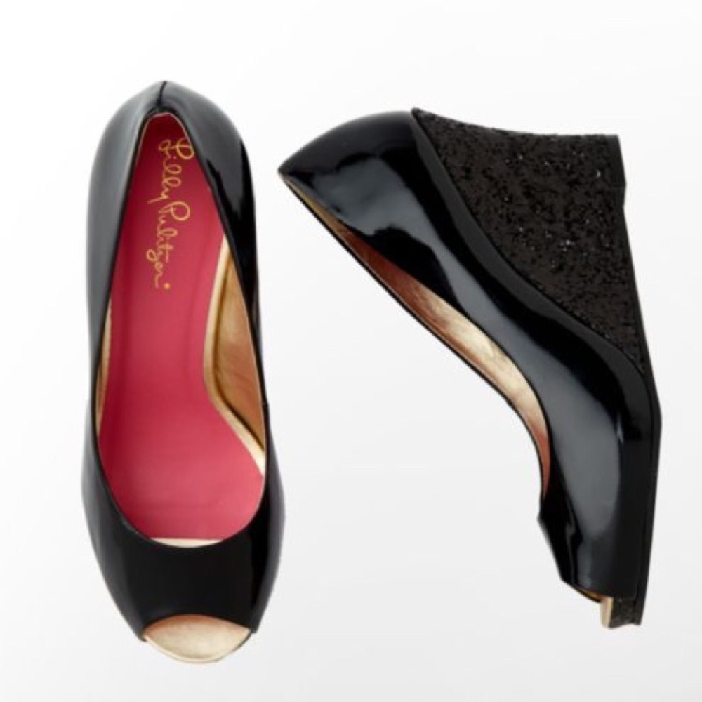 Lilly Pulitzer Resort Chic Black Peep Toe Wedges